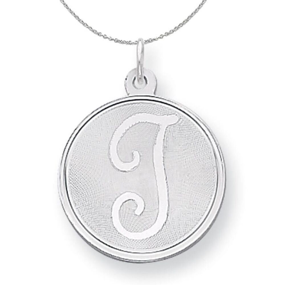 Silver, Makayla Collection, 20mm Disc Initial T Necklace - 24 In